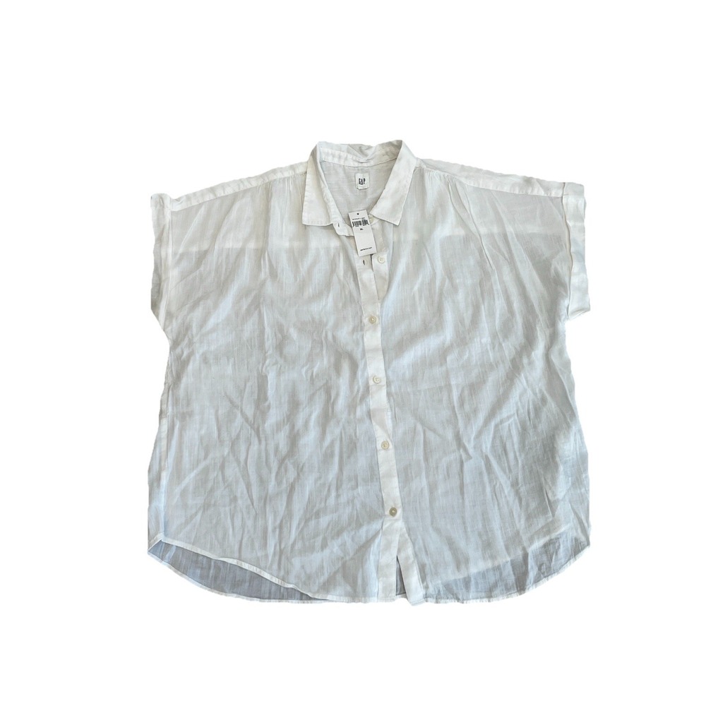 GAP Outlet White Cotton‎ Gauze Button Down Shirt Relaxed Fit Short Sleeve - XL